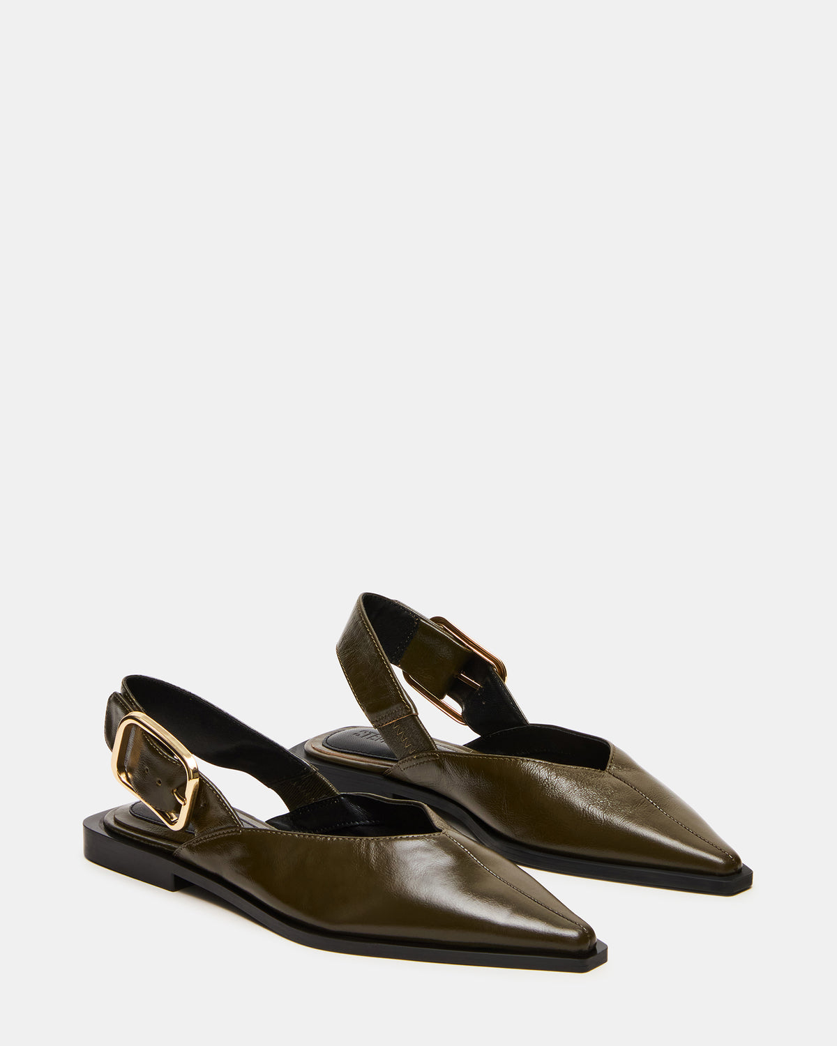 SHAY Olive Leather Pointed-Toe Slingback Ballet Women's Flat - Steve Madden