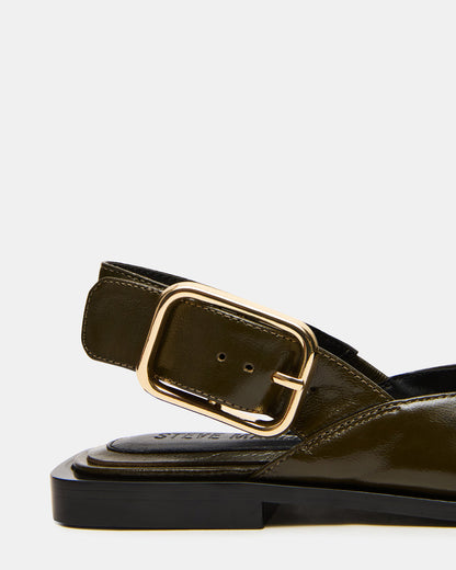 SHAY Olive Leather Pointed-Toe Slingback Ballet Women's Flat - Steve Madden
