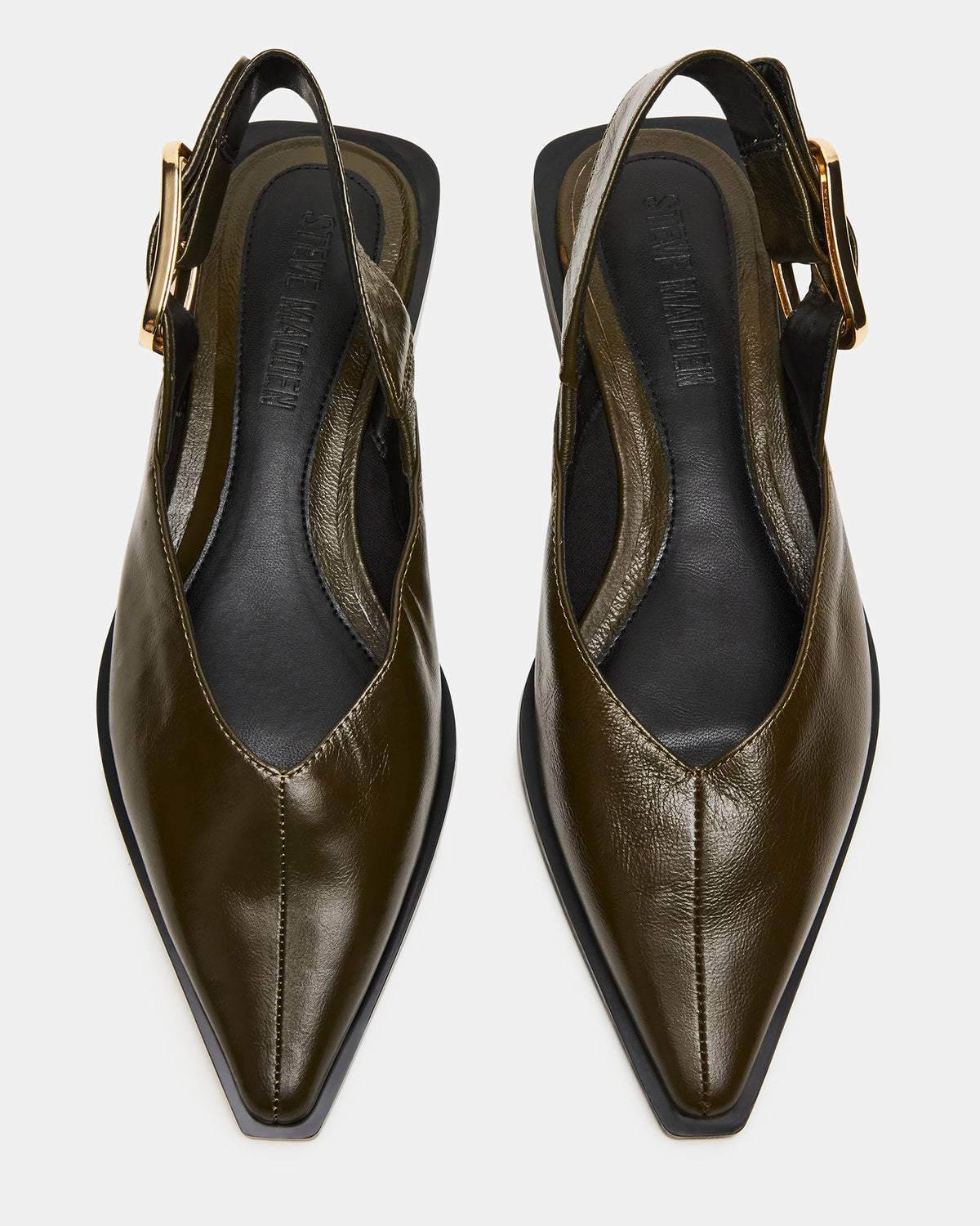 SHAY Olive Leather Pointed-Toe Slingback Ballet Women's Flat - Steve Madden