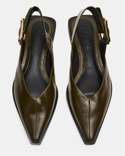 SHAY Olive Leather Pointed-Toe Slingback Ballet Women's Flat - Steve Madden