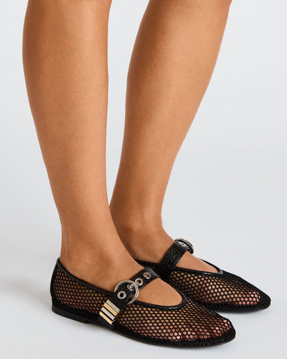 LUCIA Black Mesh Mary Jane Ballet Women's Flat - Steve Madden
