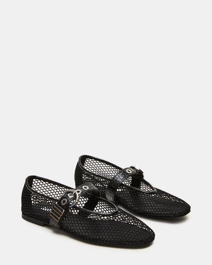 LUCIA Black Mesh Mary Jane Ballet Women's Flat - Steve Madden