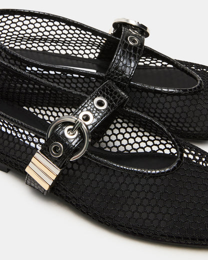 LUCIA Black Mesh Mary Jane Ballet Women's Flat - Steve Madden