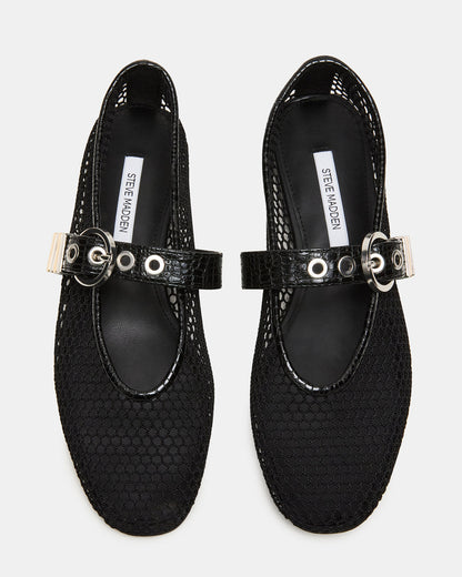 LUCIA Black Mesh Mary Jane Ballet Women's Flat - Steve Madden