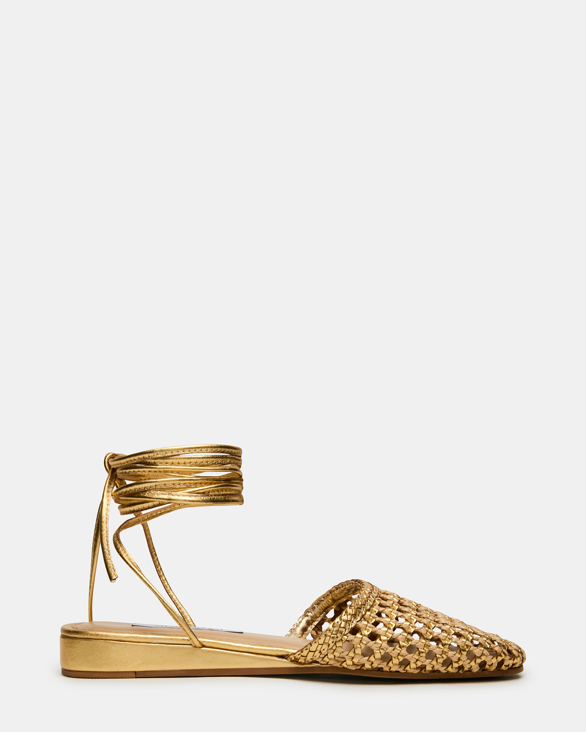 FLUTTER Gold Woven Mule Leg-Ties Strappy Women's Flat - Steve Madden