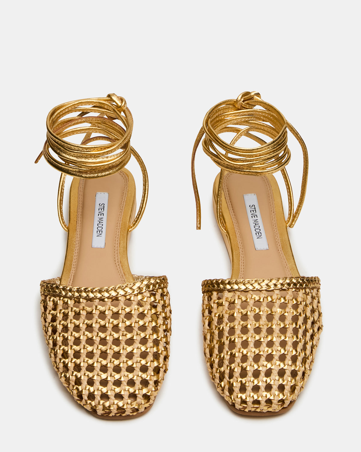 FLUTTER Gold Woven Mule Leg-Ties Strappy Women's Flat - Steve Madden