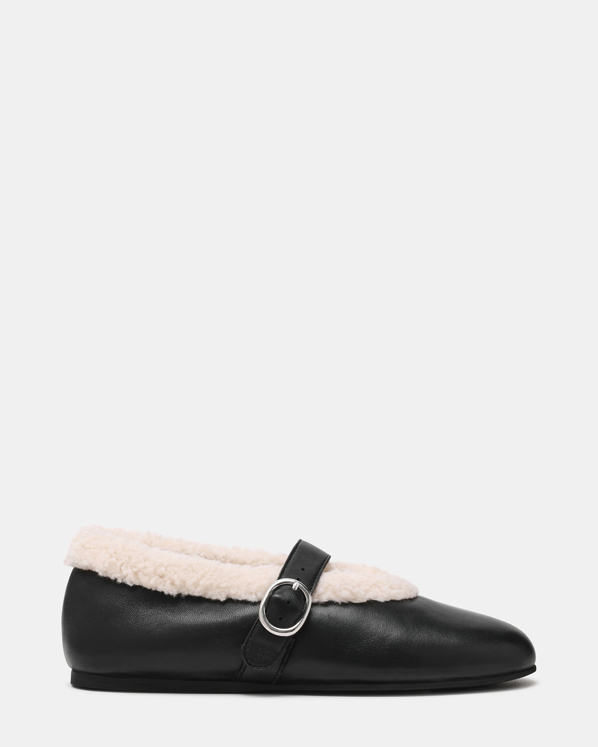 LODGE Black Leather Mary Jane Round-Toe Women's Flat - Steve Madden