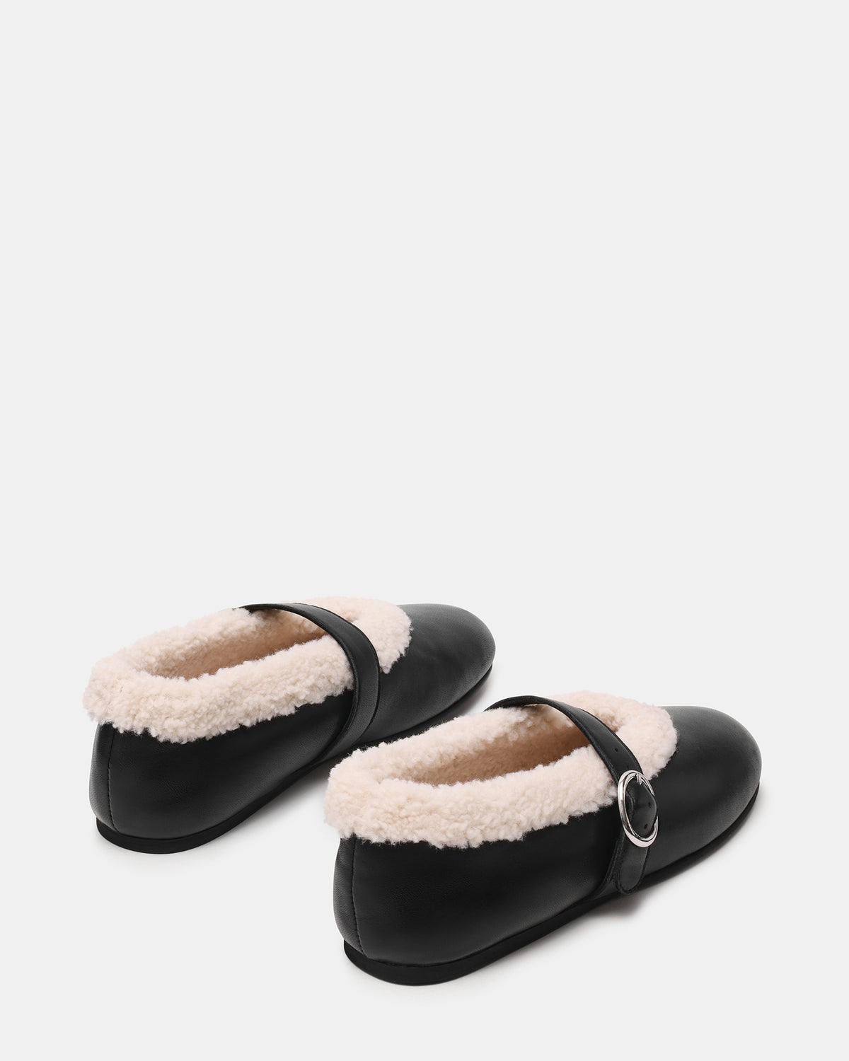 LODGE Black Leather Mary Jane Round-Toe Women's Flat - Steve Madden