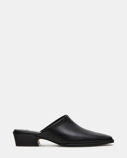 DESSA Black Leather Square-Toe Mule Women's Flat - Steve Madden