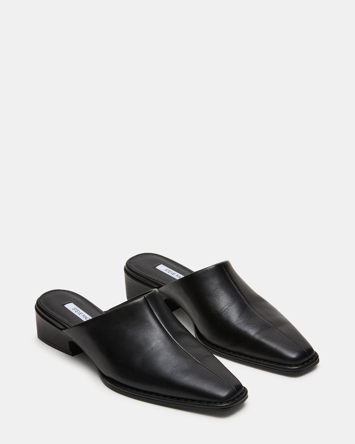 DESSA Black Leather Square-Toe Mule Women's Flat - Steve Madden