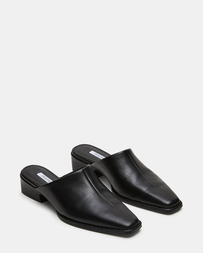 DESSA Black Leather Square-Toe Mule Women's Flat - Steve Madden