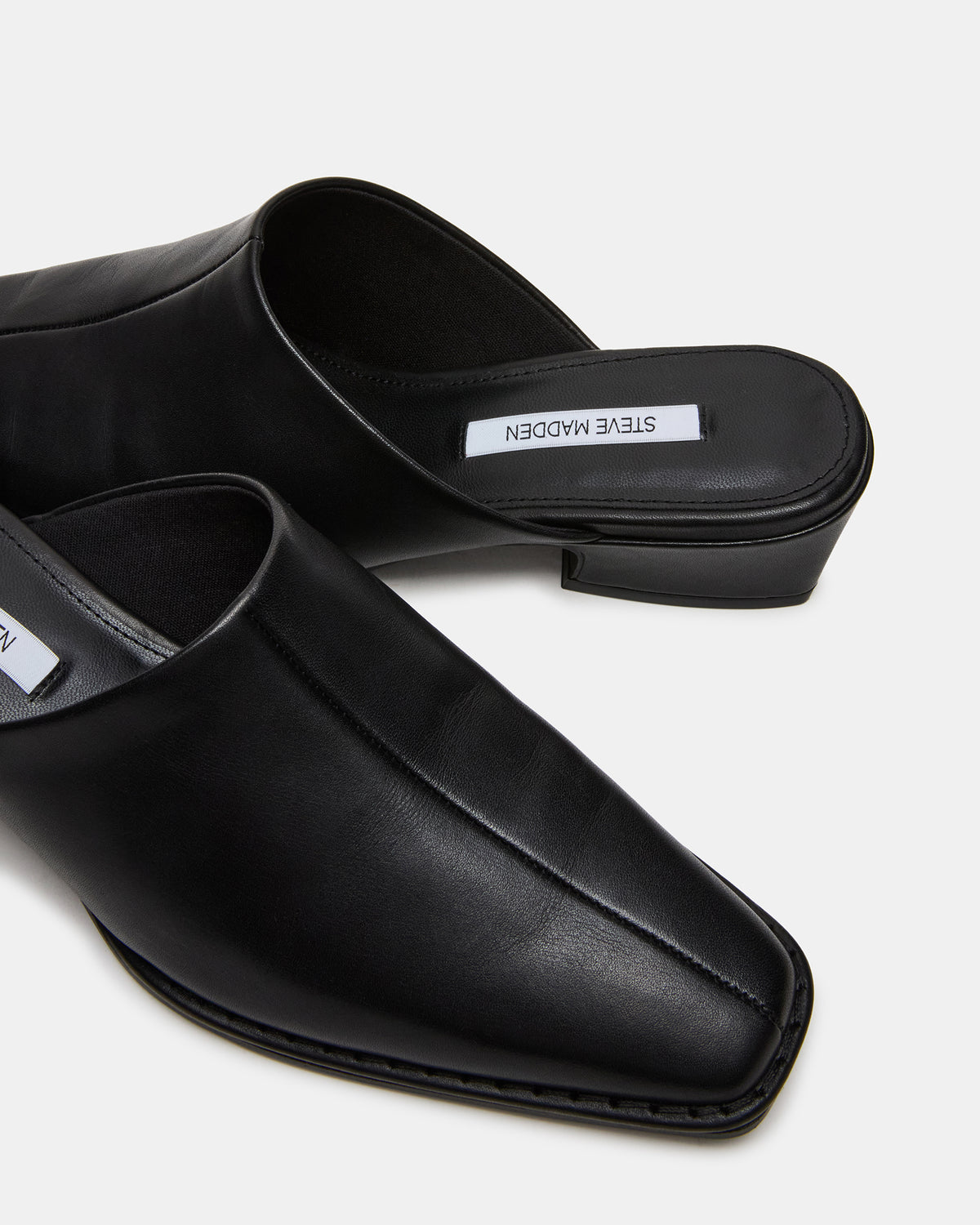 DESSA Black Leather Square-Toe Mule Women's Flat - Steve Madden