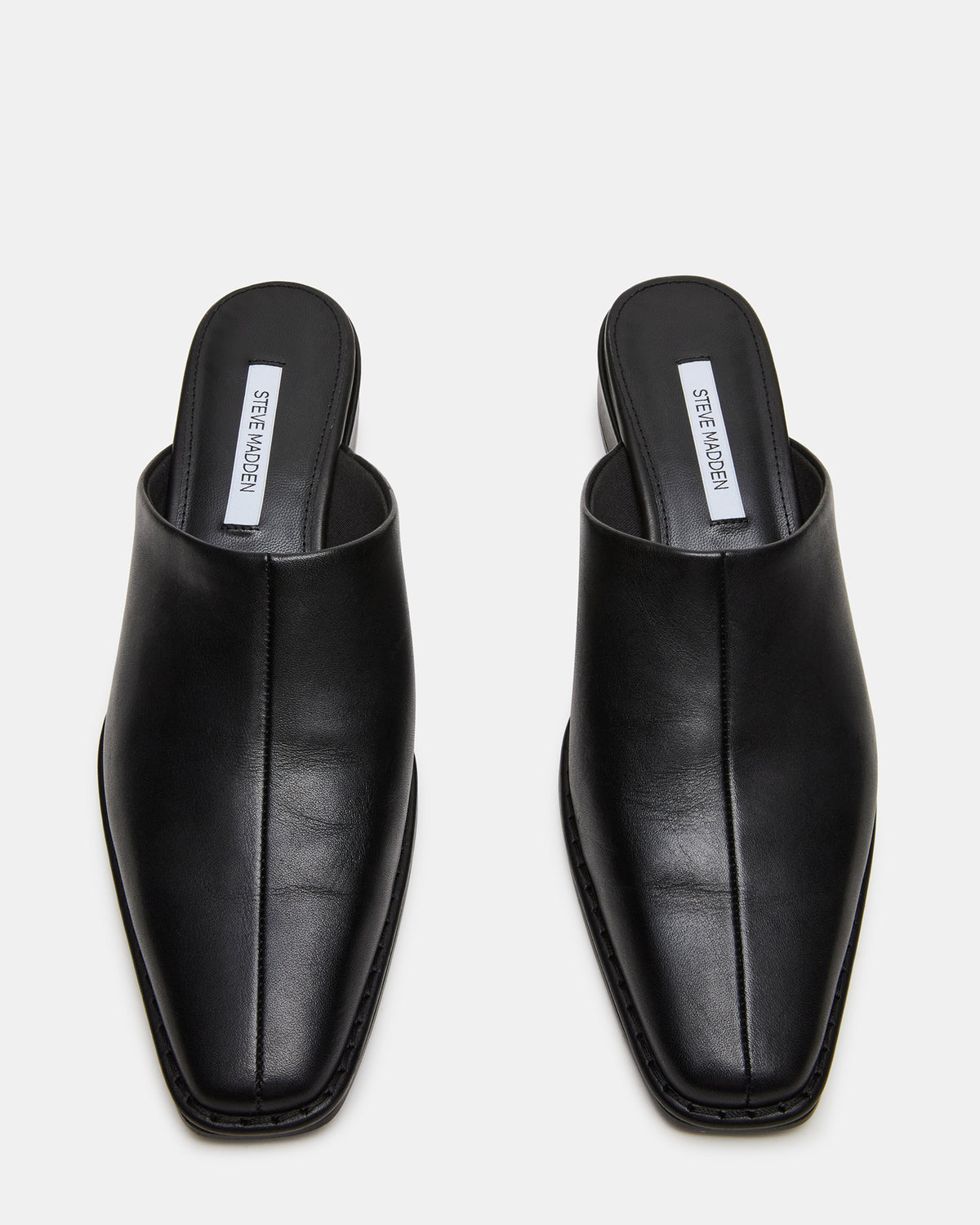 DESSA Black Leather Square-Toe Mule Women's Flat - Steve Madden
