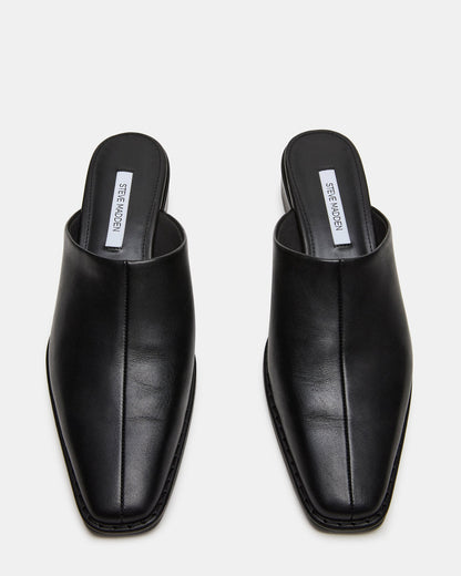 DESSA Black Leather Square-Toe Mule Women's Flat - Steve Madden