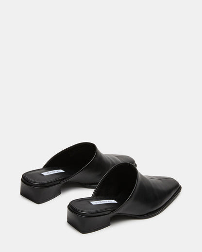 DESSA Black Leather Square-Toe Mule Women's Flat - Steve Madden