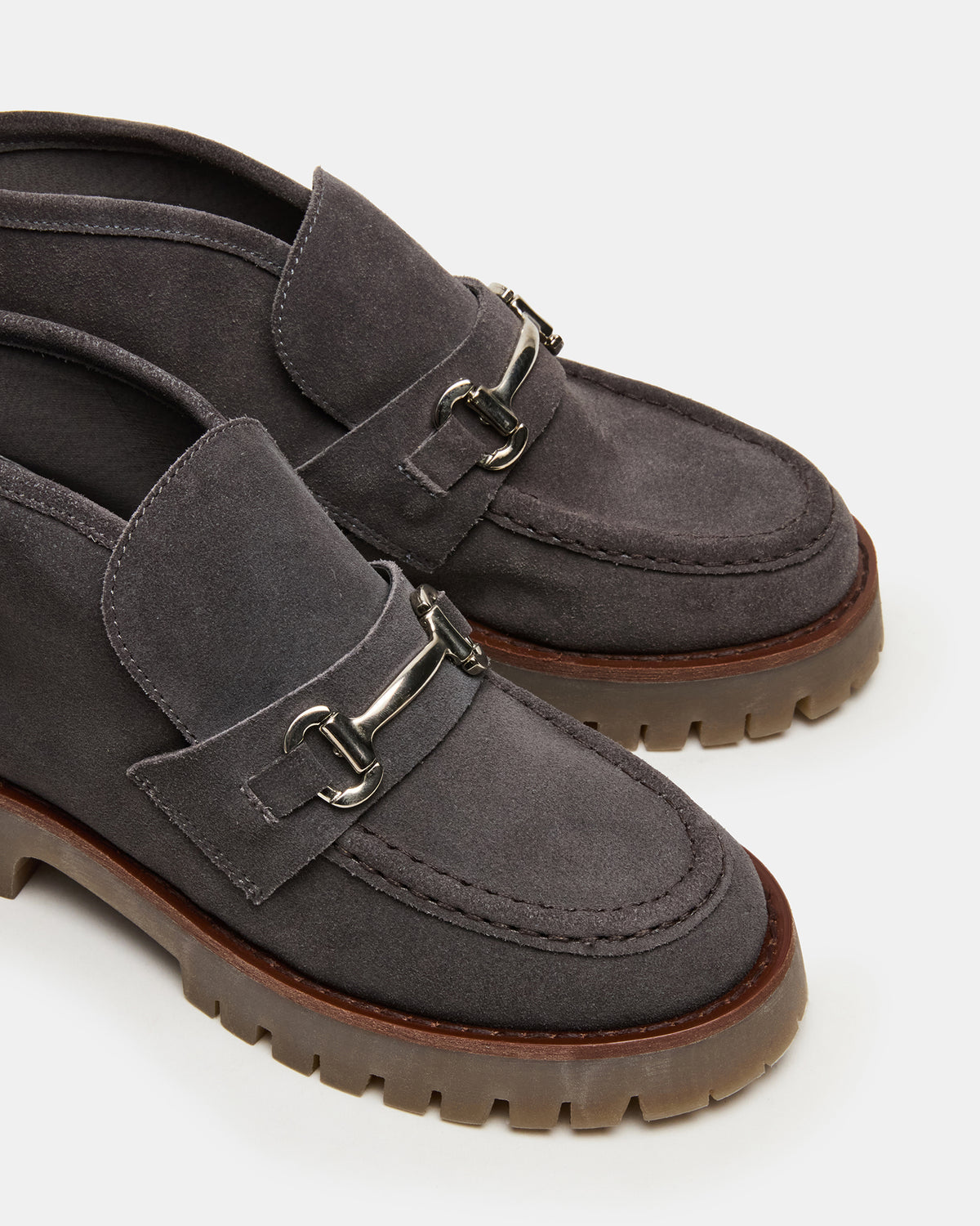 LEON Grey Suede Platform Lug Sole Women's Loafer - Steve Madden