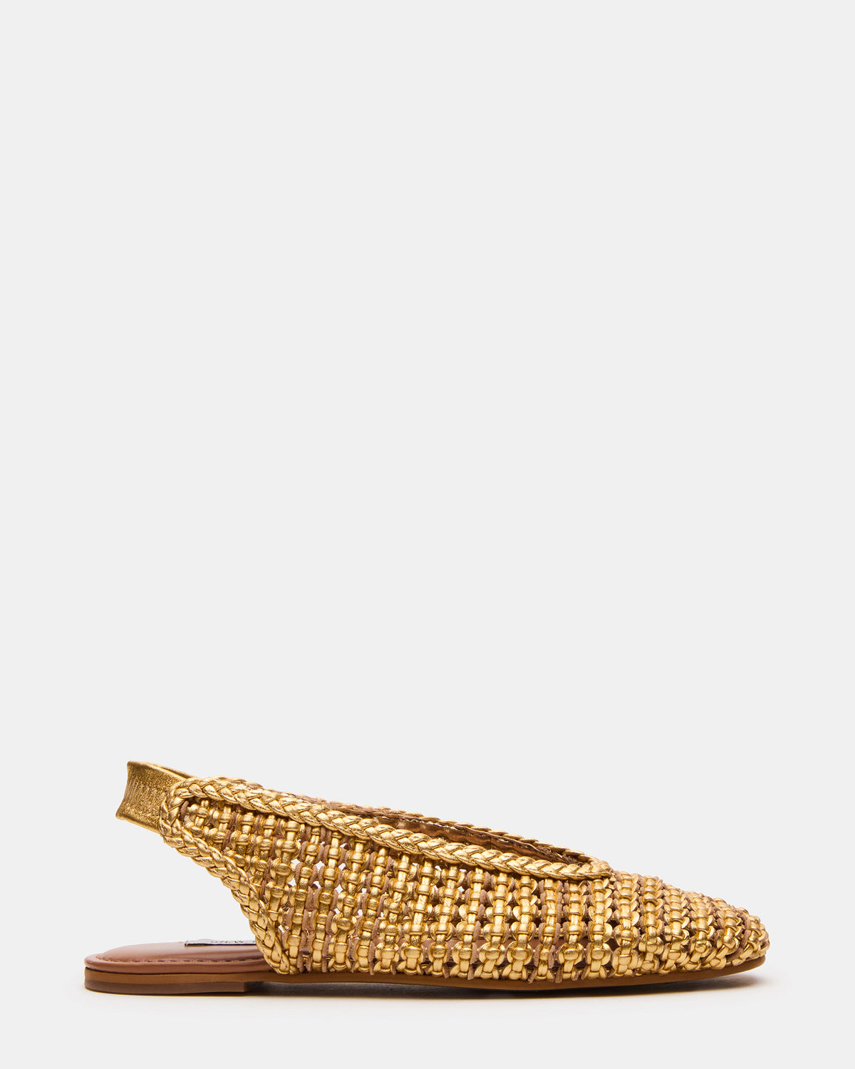 RUMI Gold Leather Woven Slingback Round-Toe Women's Flat - Steve Madden