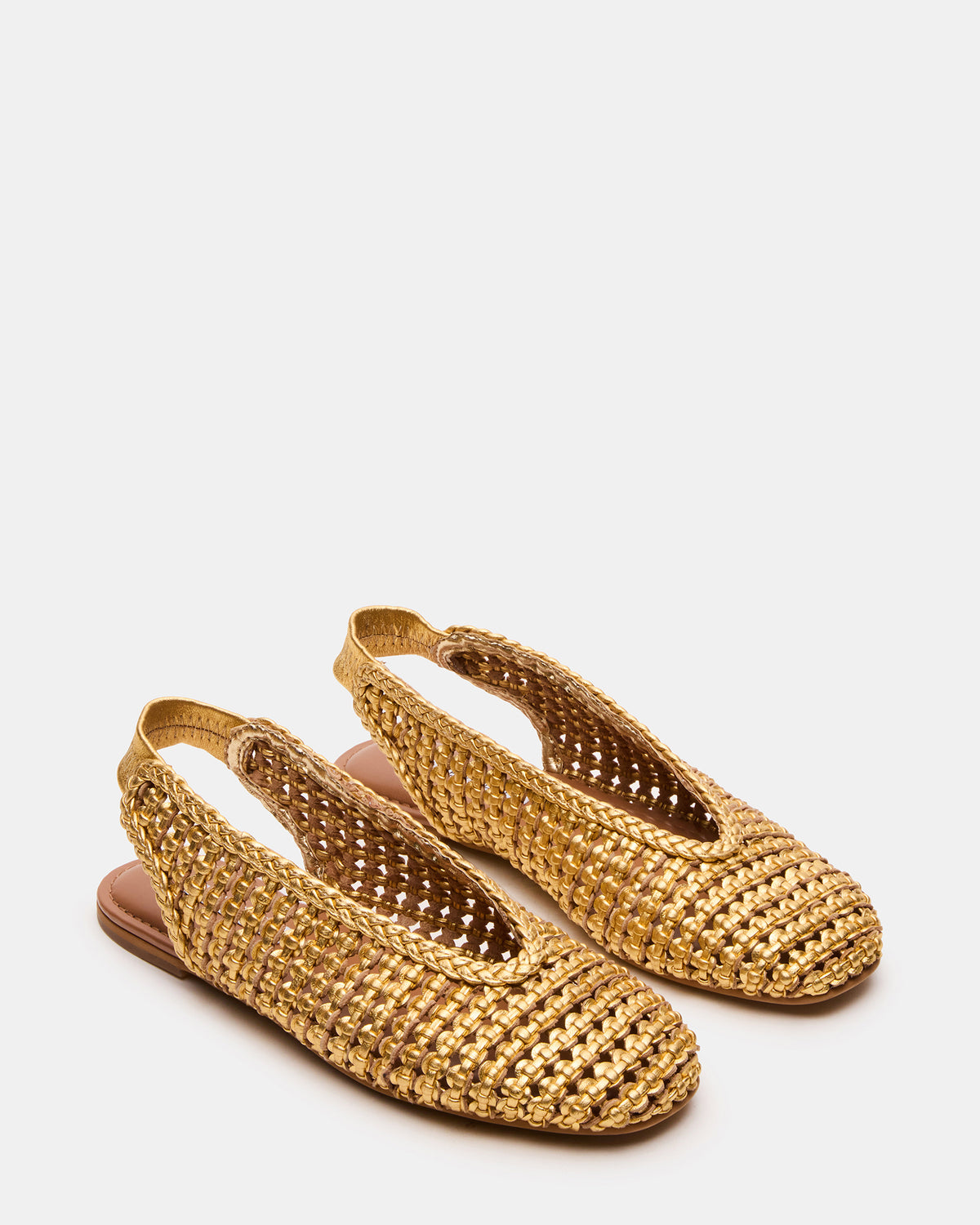 RUMI Gold Leather Woven Slingback Round-Toe Women's Flat - Steve Madden