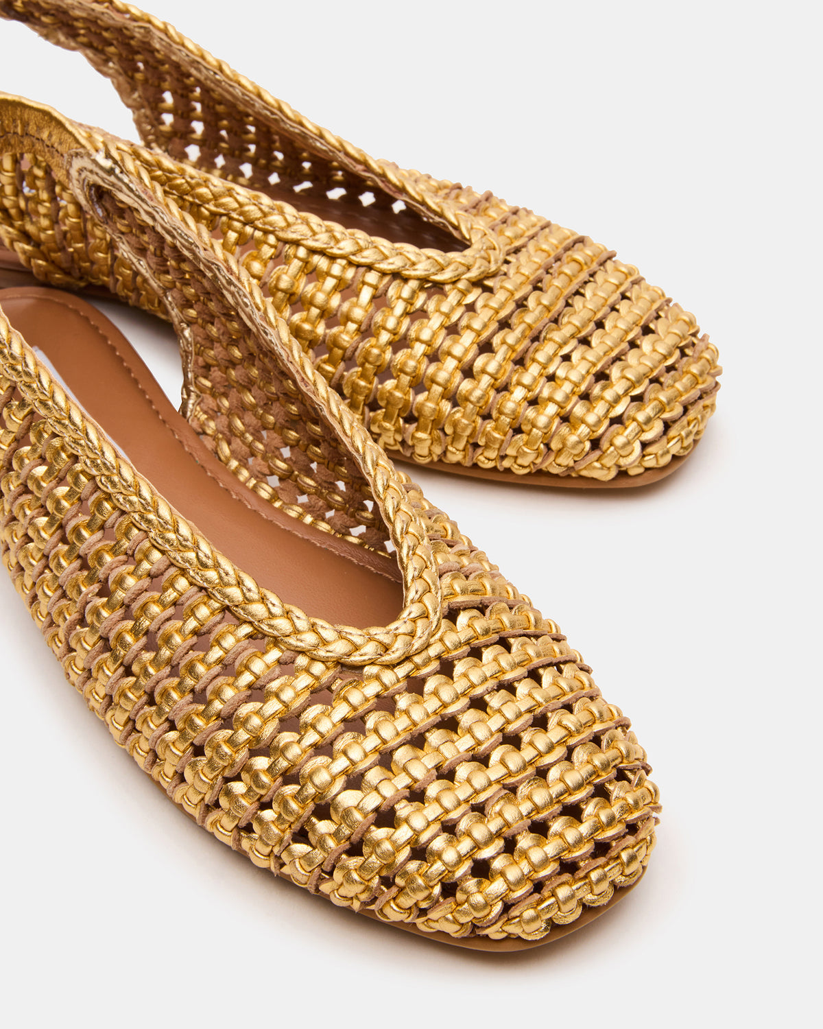 RUMI Gold Leather Woven Slingback Round-Toe Women's Flat - Steve Madden