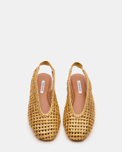 RUMI Gold Leather Woven Slingback Round-Toe Women's Flat - Steve Madden