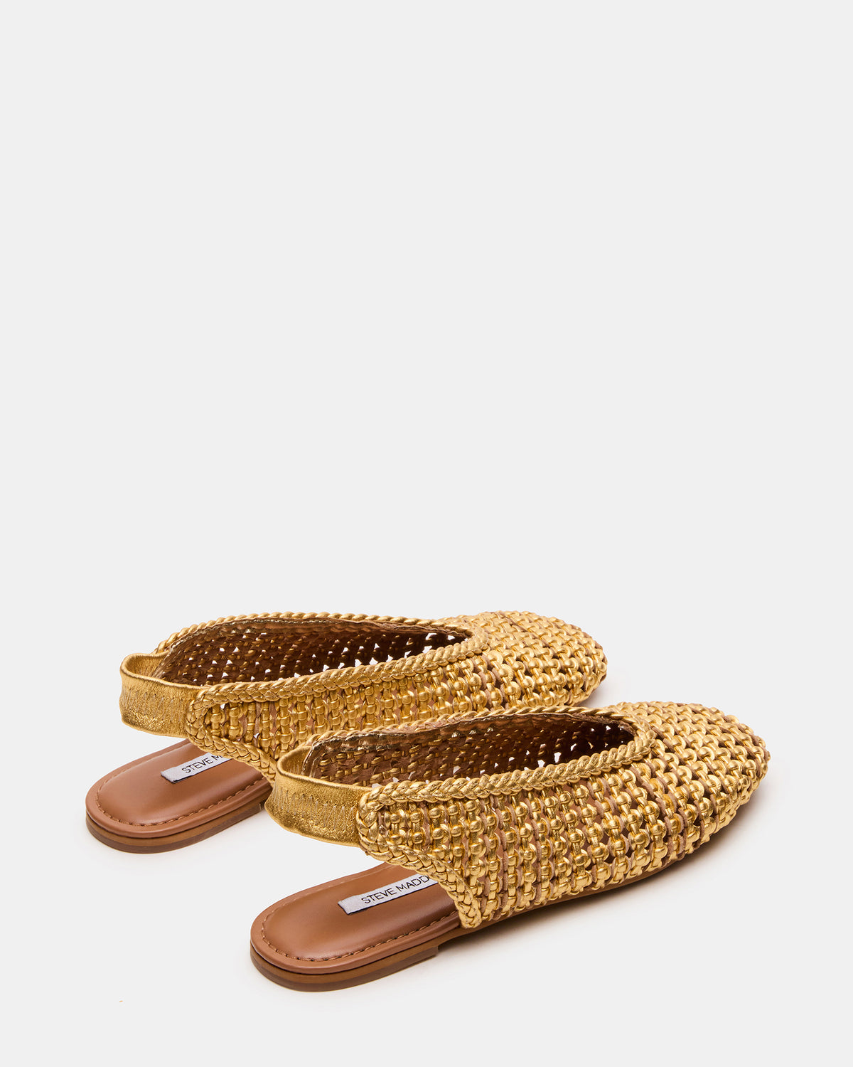 RUMI Gold Leather Woven Slingback Round-Toe Women's Flat - Steve Madden