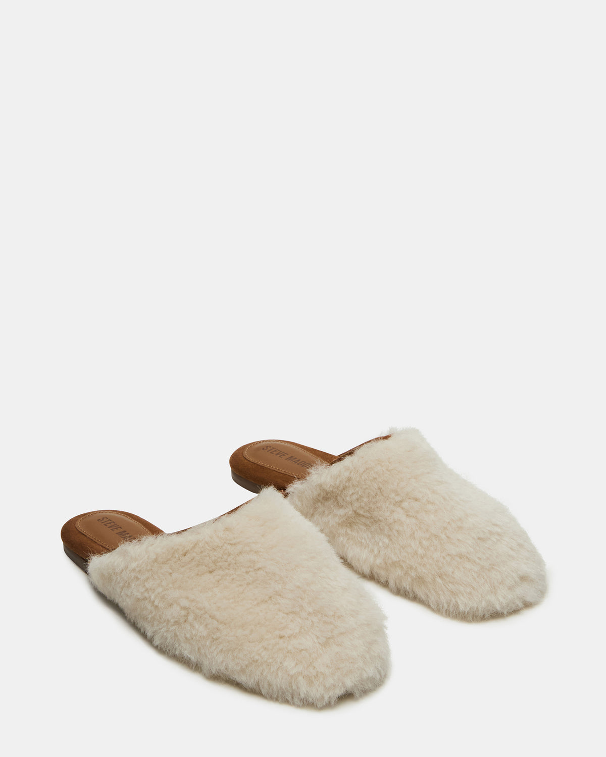 PEARSON Faux Fur Cream Rounded-Toe Slip-On Women's Flat - Steve Madden
