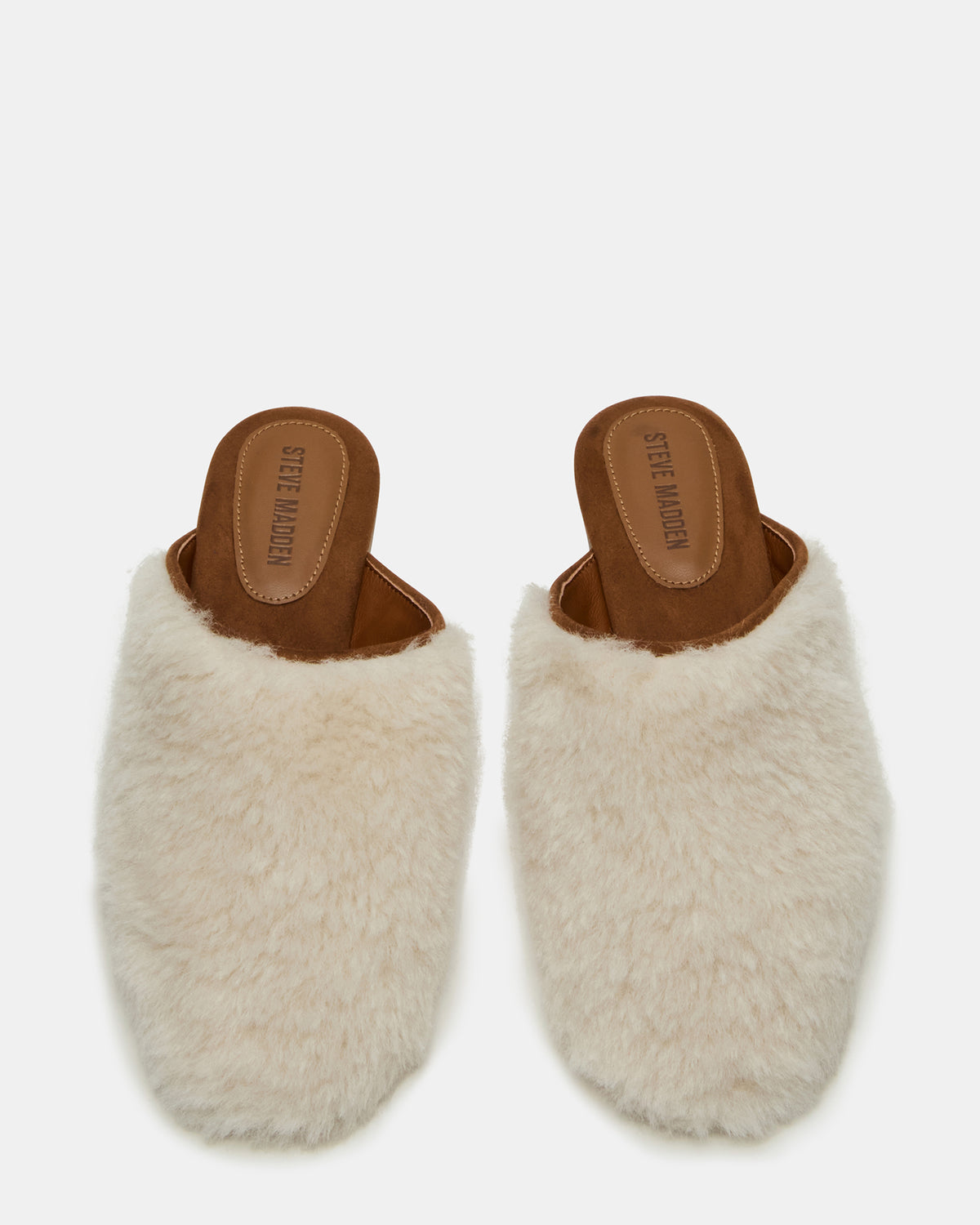 PEARSON Faux Fur Cream Rounded-Toe Slip-On Women's Flat - Steve Madden