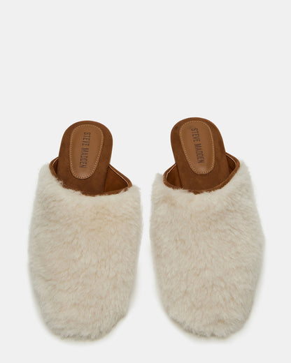 PEARSON Faux Fur Cream Rounded-Toe Slip-On Women's Flat - Steve Madden