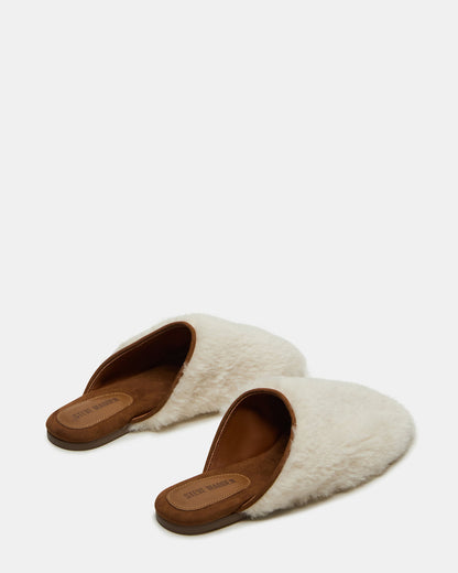 PEARSON Faux Fur Cream Rounded-Toe Slip-On Women's Flat - Steve Madden