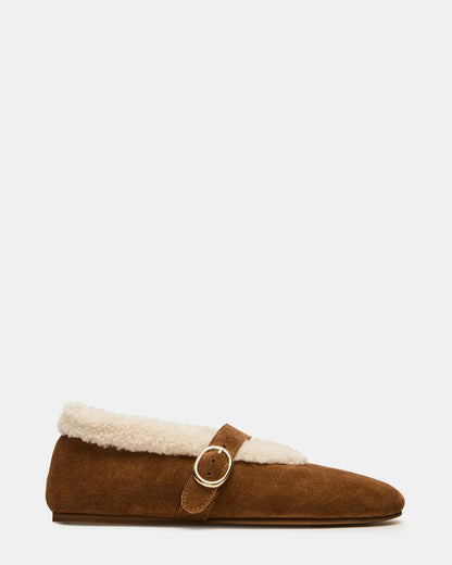 LODGE Chestnut Suede Mary Jane Round-Toe Women's Flat - Steve Madden