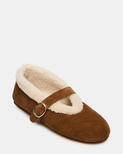 LODGE Chestnut Suede Mary Jane Round-Toe Women's Flat - Steve Madden