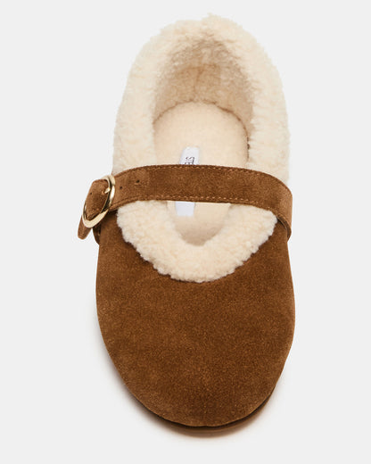 LODGE Chestnut Suede Mary Jane Round-Toe Women's Flat - Steve Madden