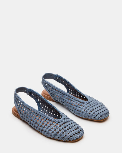 RUMI Blue Leather Woven Slingback Round-Toe Women's Flat - Steve Madden