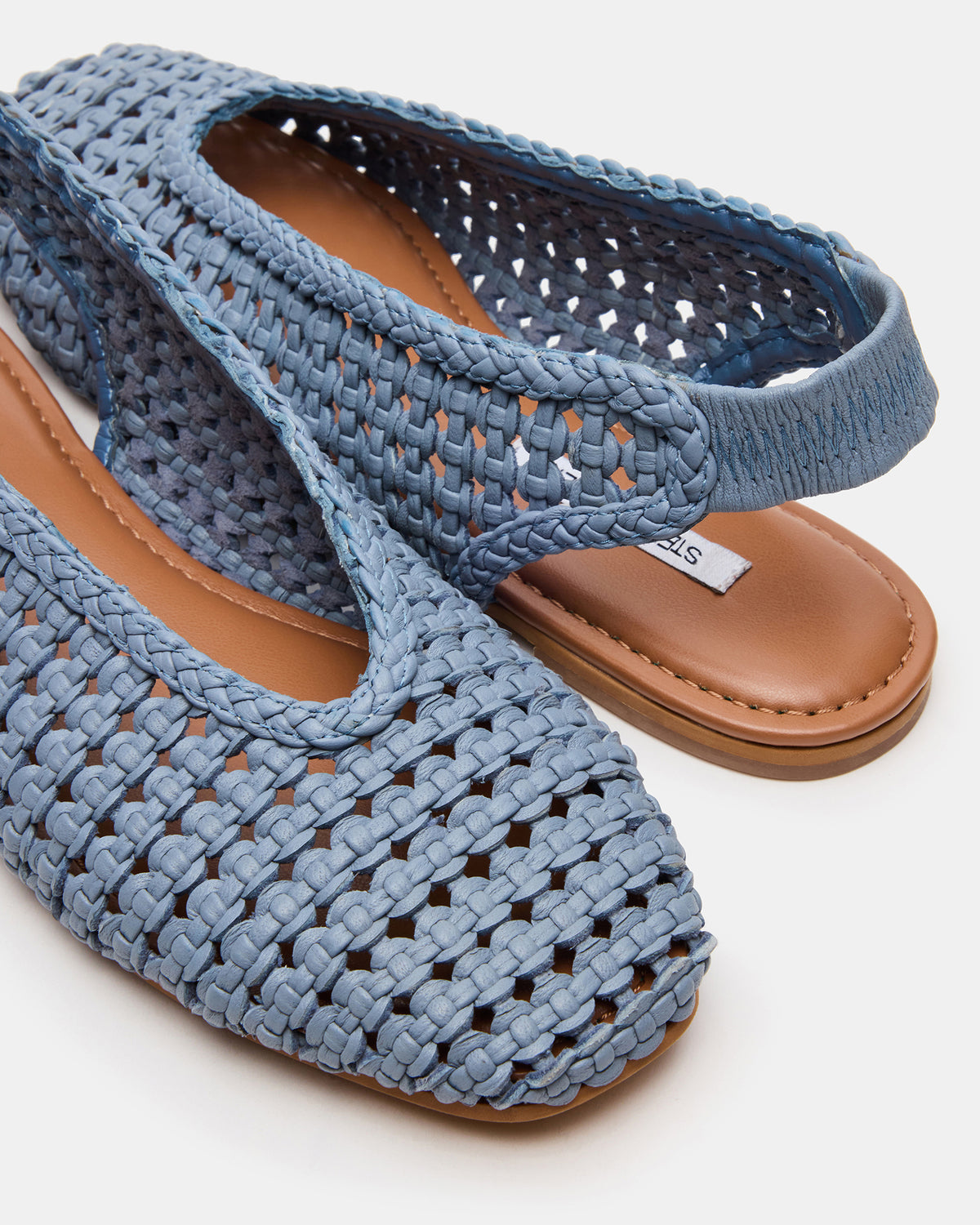 RUMI Blue Leather Woven Slingback Round-Toe Women's Flat - Steve Madden