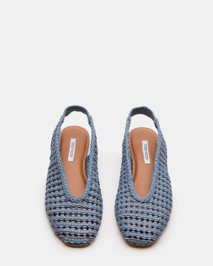 RUMI Blue Leather Woven Slingback Round-Toe Women's Flat - Steve Madden