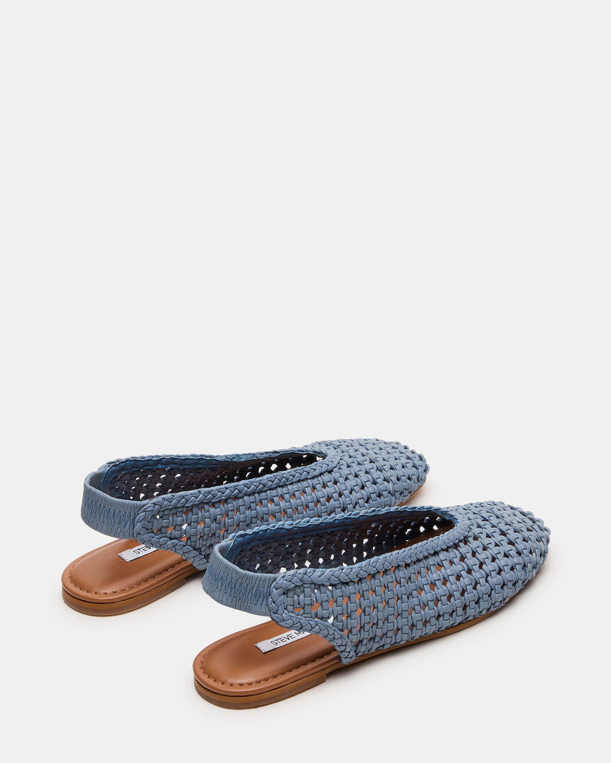 RUMI Blue Leather Woven Slingback Round-Toe Women's Flat - Steve Madden