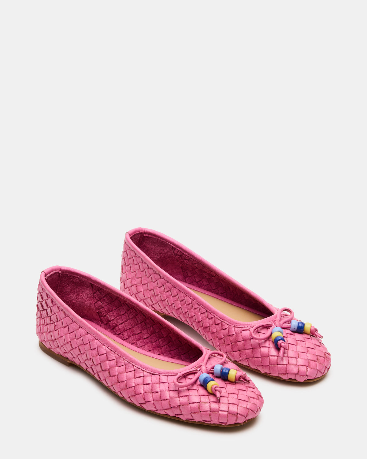 DIVY Pink Leather Woven Bow Ballet Round-Toe Women's Flat - Steve Madden