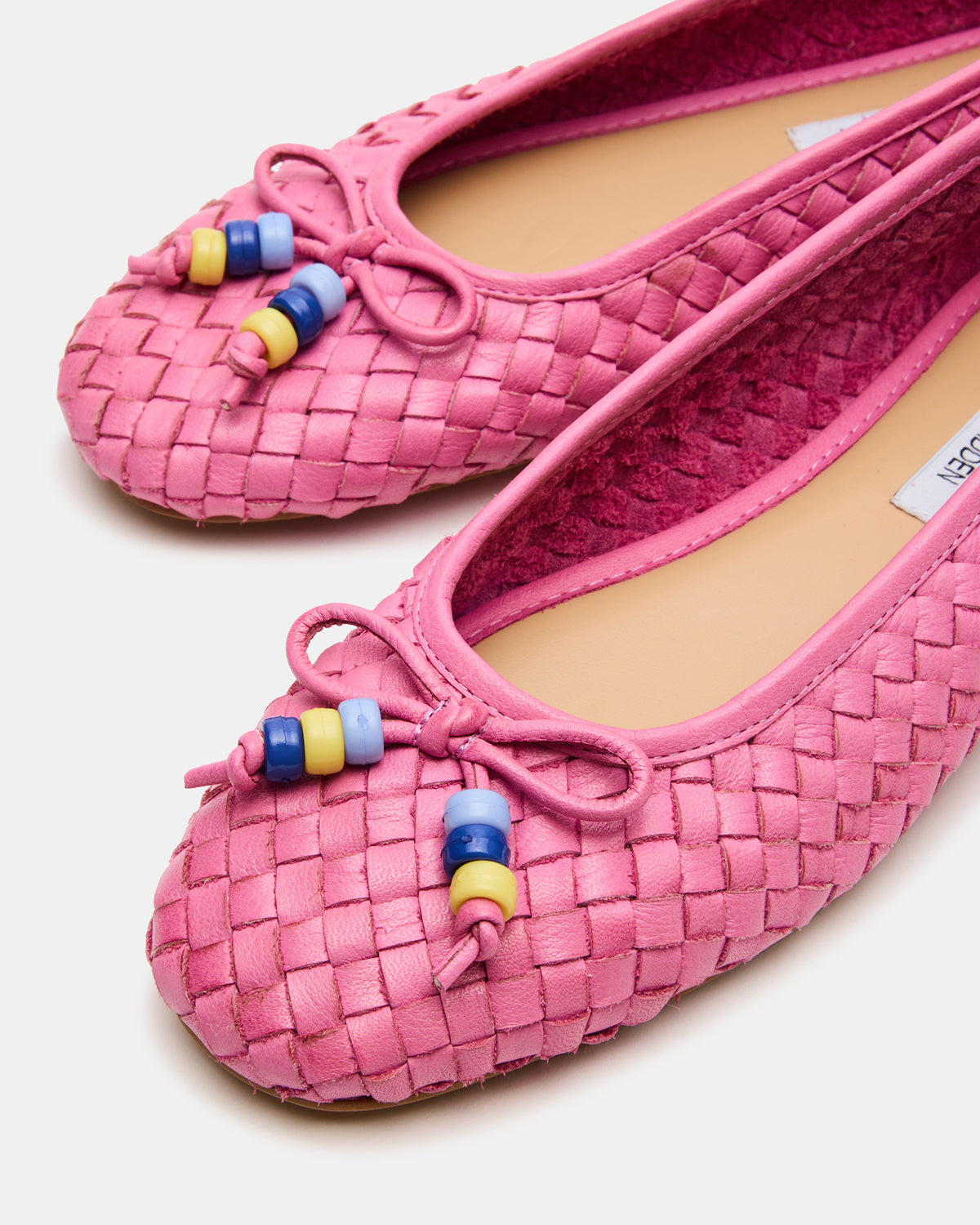 DIVY Pink Leather Woven Bow Ballet Round-Toe Women's Flat - Steve Madden