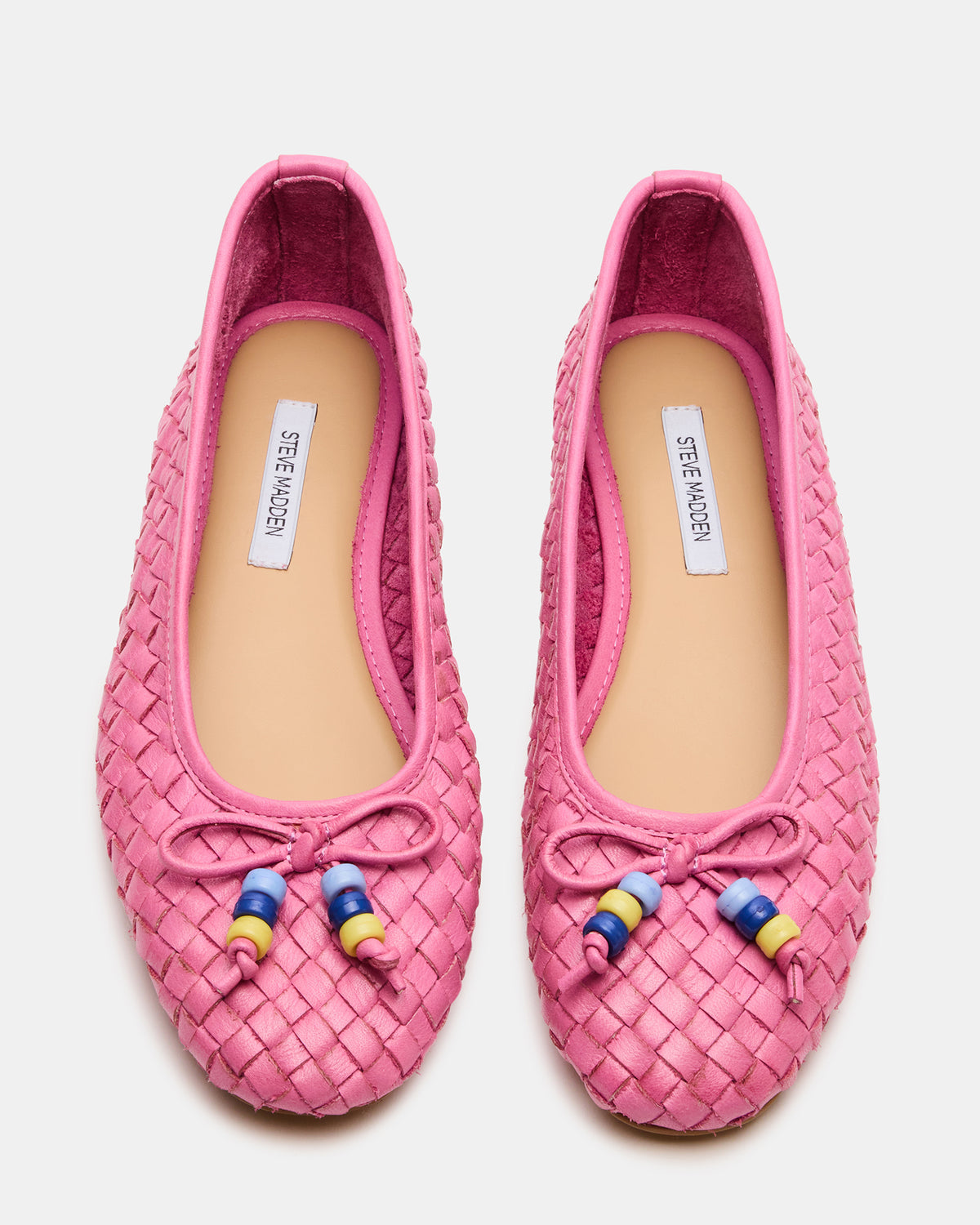 DIVY Pink Leather Woven Bow Ballet Round-Toe Women's Flat - Steve Madden