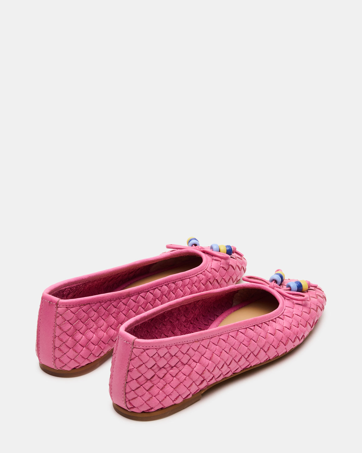 DIVY Pink Leather Woven Bow Ballet Round-Toe Women's Flat - Steve Madden