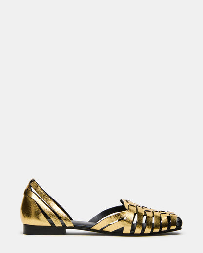 MEDLIN Gold Leather Square-Toe Fisherman Women's Flat - Steve Madden