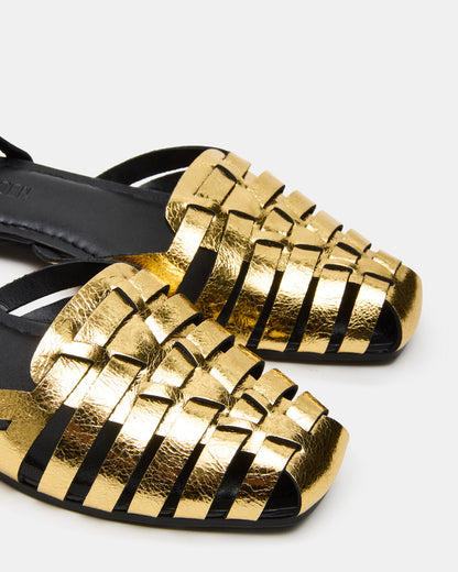 MEDLIN Gold Leather Square-Toe Fisherman Women's Flat - Steve Madden