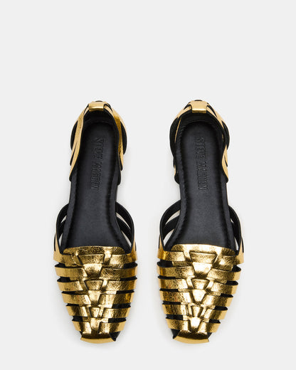 MEDLIN Gold Leather Square-Toe Fisherman Women's Flat - Steve Madden
