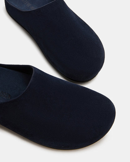 FERN Navy Suede Mule Slip-On Round-Toe Women's Flat - Steve Madden