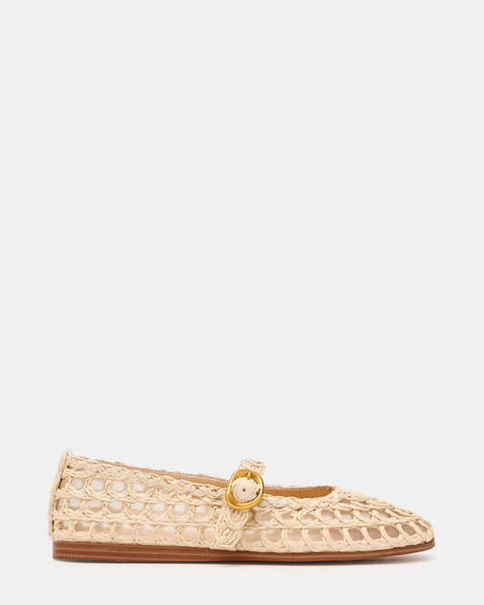MELODY Natural Raffia Mary Jane Woven Buckle Round-Toe Women's Flat - Steve Madden