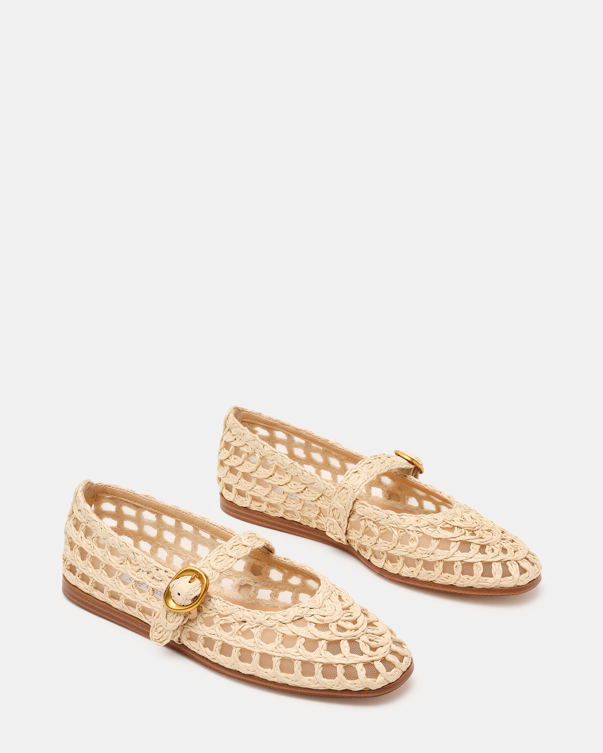 MELODY Natural Raffia Mary Jane Woven Buckle Round-Toe Women's Flat - Steve Madden