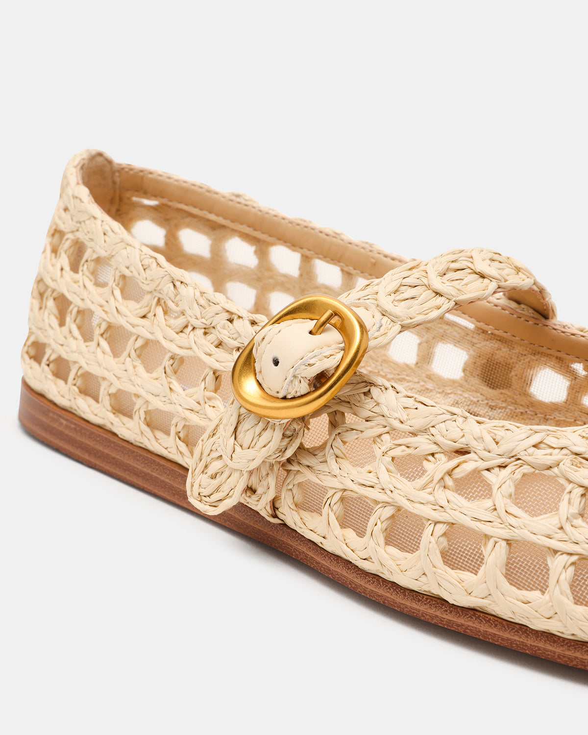 MELODY Natural Raffia Mary Jane Woven Buckle Round-Toe Women's Flat - Steve Madden