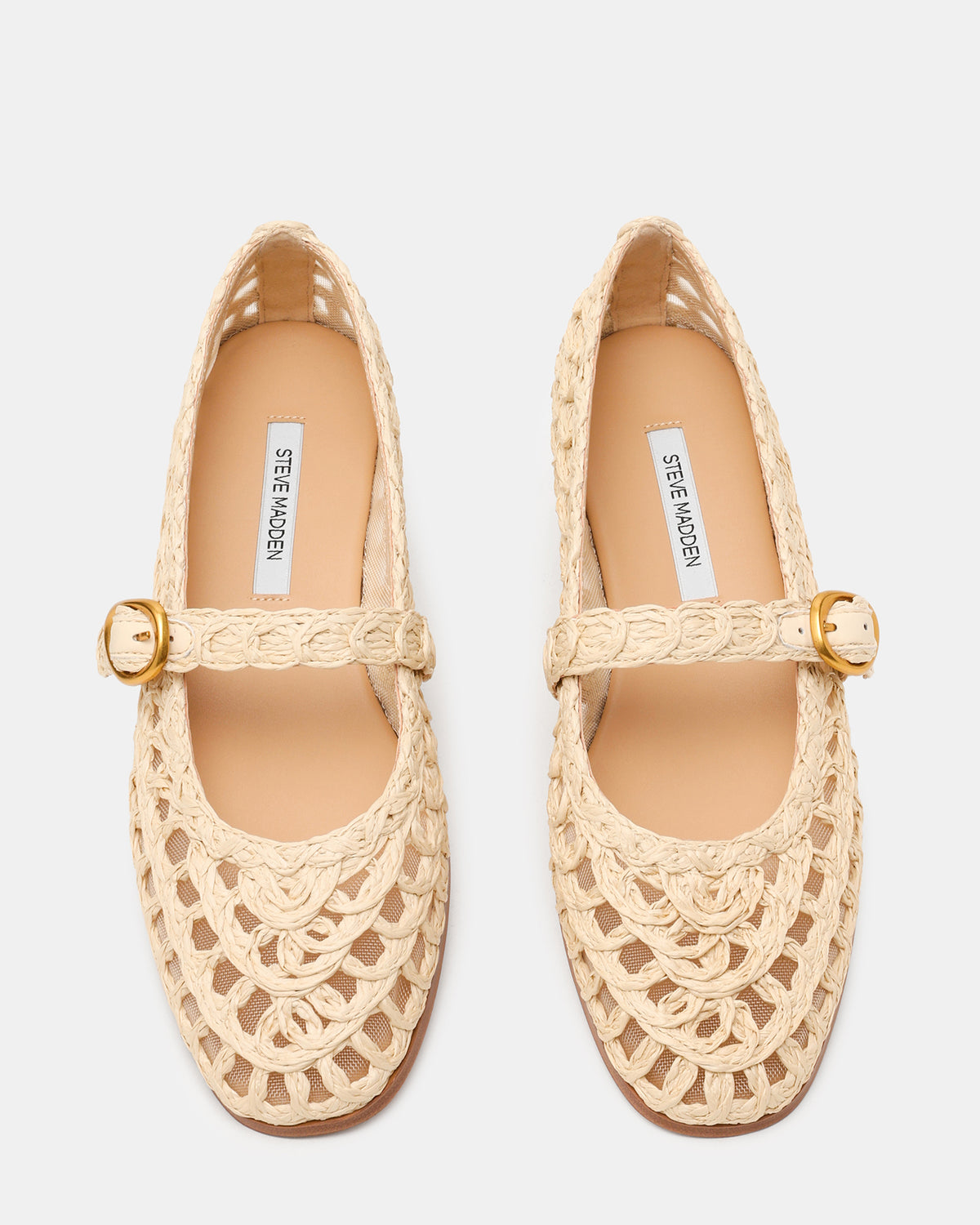 MELODY Natural Raffia Mary Jane Woven Buckle Round-Toe Women's Flat - Steve Madden