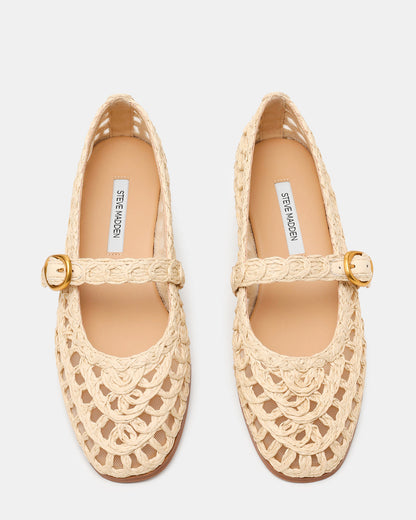 MELODY Natural Raffia Mary Jane Woven Buckle Round-Toe Women's Flat - Steve Madden