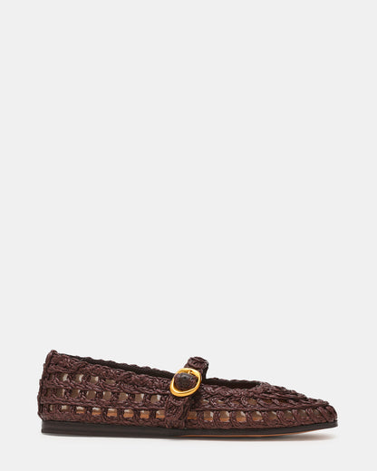 MELODY Brown Raffia Mary Jane Woven Buckle Round-Toe Women's Flat - Steve Madden